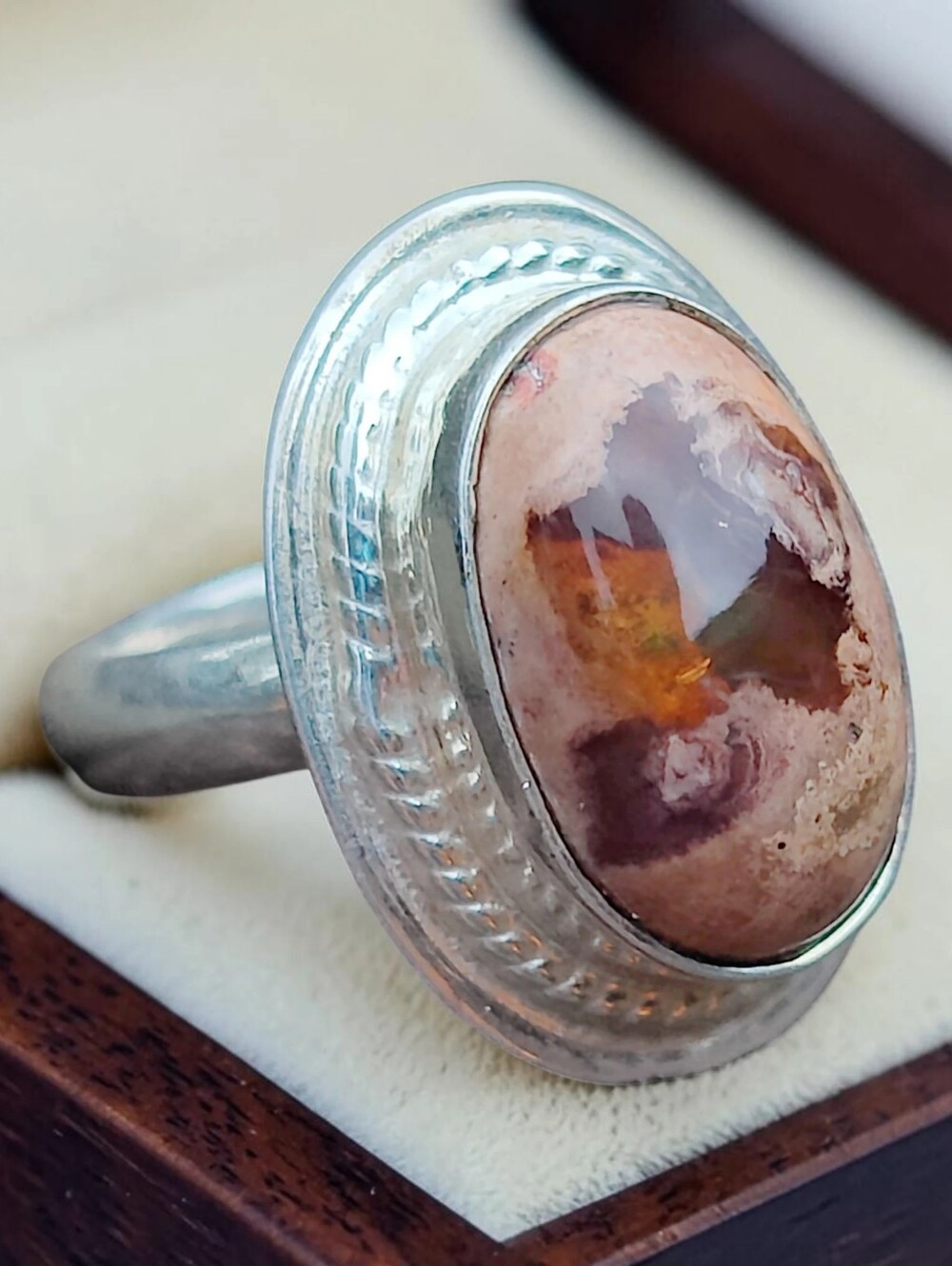 Vintage Sterling Mexican Fire Opal Stone Ring